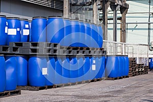 Blue Plastic Storage Drums containers for liquids in Chemical Pl