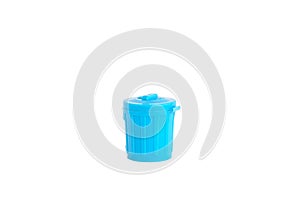Blue plastic trash can isolated