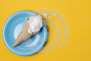 blue plate white vanilla ice cream with copy space. High quality photo