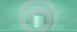 Blue platform on blue backdrop. Studio gradient blue abstract background