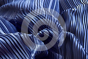 Blue pleat fabric background is a beautiful curved wave.