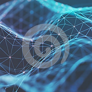 Blue Plexus Network Background with Digital Connection Waves for Artificial Intelligence and Big Data Visualization