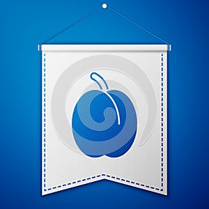 Blue Plum fruit icon isolated on blue background. White pennant template. Vector