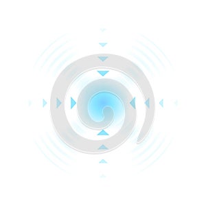 Blue point with concentric circles. Symbol of aim, target, healing, hurt, painkilling. Vector illustration