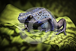 Blue poison dart frog amazon rain forest