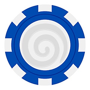 Blue Poker Chip Flat Icon Isolated on White