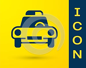 Blue Police car and police flasher icon isolated on yellow background. Emergency flashing siren. Vector