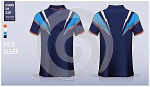 Blue Polo Shirt mockup template design for soccer jersey, football kit, sport uniform and casual wear. Vector Illustration.