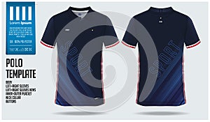 Blue Polo shirt sport template design for soccer jersey, football kit or sportswear. Sport uniform in front view and back view.