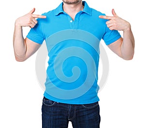 Blue polo shirt on a young man template