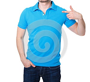 Blue polo shirt on a young man template