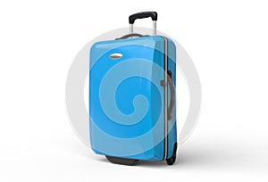 Blue polycarbonate travel baggage suitcase on white background