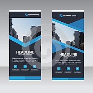 Blue polygon Business Roll Up Banner flat design template