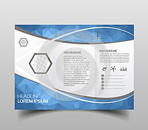 Blue polygon elegance business trifold business Leaflet Brochure Flyer template vector minimal flat design set. Modern triangle pr