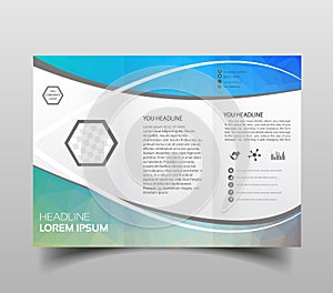 Blue polygon elegance business trifold business Leaflet Brochure Flyer template vector minimal flat design set. Modern triangle pr