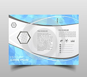 Blue polygon elegance business trifold business Leaflet Brochure Flyer template vector minimal flat design set. Modern triangle pr