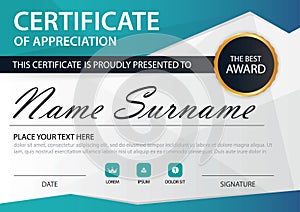 Blue polygon Elegance horizontal certificate with Vector illustration ,white frame certificate template with clean and modern