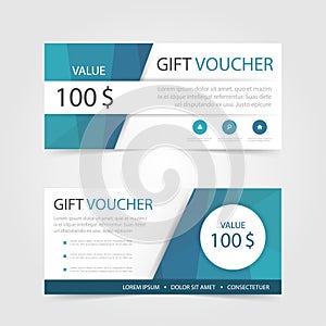 Blue polygon Gift voucher template with colorful pattern,cute gift voucher certificate coupon photo
