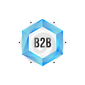 Blue polygonal hexagon icon with mesh and dots