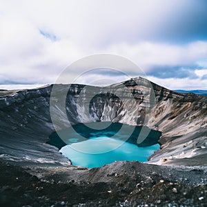 The Blue Pond: A Volcanic Crater Lake In White Background