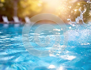 blue pool shines on a summer day Water Surface with Sunlight Defocus blurred transparent