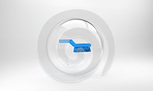 Blue Pool table brush icon isolated on grey background. Biliard table brush. Glass circle button. 3D render illustration