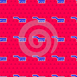 Blue Pool table brush icon isolated seamless pattern on red background. Biliard table brush. Vector