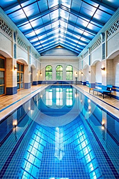 Blue Pool Water Tiles in Indoor Swimming Pool