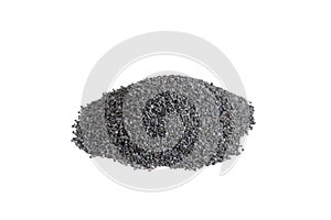 blue poppy seeds heap isolated on white background. food ingredient