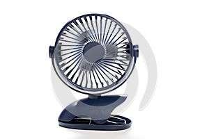 blue portable and rechargeable fan on white background