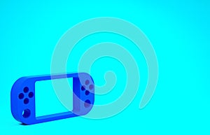 Blue Portable video game console icon isolated on blue background. Gamepad sign. Gaming concept. Minimalism concept. 3d