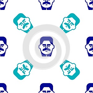 Blue Portrait of Joseph Stalin icon isolated seamless pattern on white background. Vector