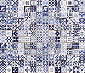 Blue Portuguese tiles pattern - Azulejos vector, fashion interior design tiles