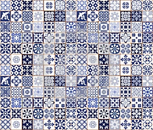 Blue Portuguese tiles pattern - Azulejos vector, fashion interior design tiles photo