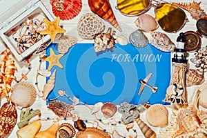 Blue post message and sea shells around