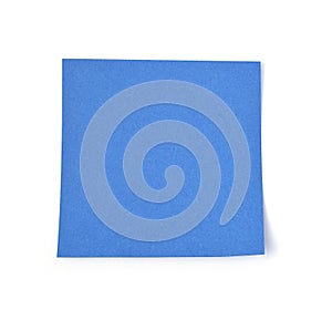 Blue post it paper note on white background