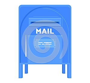 Blue postal mailbox cartoon. Simple mail box icon for delivery concept. Email, correspondence, postal service vector