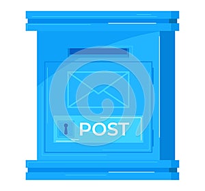 Blue postal mailbox vector illustration. Flat design mailbox for sending letters