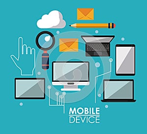 Blue poster with common mobile devices and icons