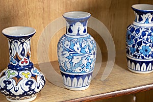 Blue pottery in Multan Pakistan , traditional designs of ceramics and crockery