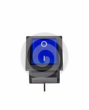 Blue power switch on white background