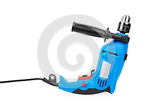 Blue powerful drill on a white background photo