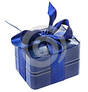 Blue present box with silk ribbon