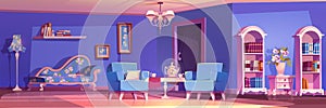 Blue princess room interior with castle furniture