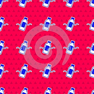 Blue The problem of pollution of the ocean icon isolated seamless pattern on red background. The garbage, plastic, bags