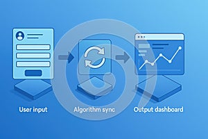 Blue Process Flow Illustration with Input and Dashboard