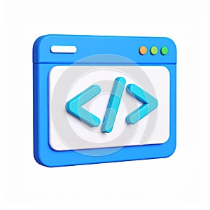Blue programming code window with symbols, 3d render on transparent background