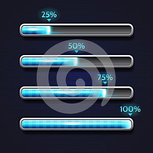 Blue progress bar, loading, template for app interface