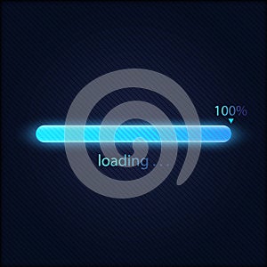 Blue progress loading bar 100%, technology concept