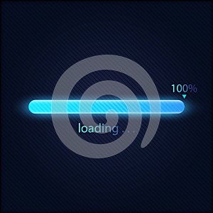 Blue progress loading bar 100%, technology concept photo